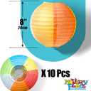 2 x Novelty Place 10 Pack Beach Ball Paper Lanterns - 8" Rainbow Color Hanging Lanterns Summer Pool Party Decoration for Beach Party, Holiday, Birthday, Wedding