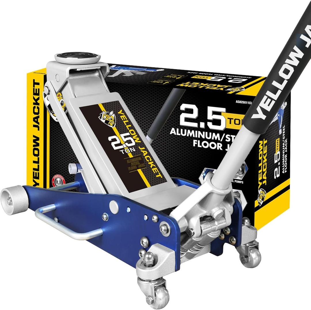 YELLOW JACKET Floor Jack 2.5 Ton Hydraulic Low Profile Aluminum and Steel Racing Car Jack with Fast Lifting Dual Pump, 5500 lbs Capacity (Blue)