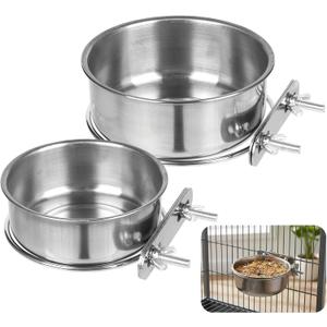 Pet Cage Bowls, 2 Pack Stainless Steel Pet Hanging Bowl, Bird Food Water Bowl for Cage, Crate Dog Bowl, Parrot Feeding Cups for Chinchilla Finches Puppy Cat Rabbit Guinea Pig