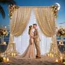 PartyVillage 10x10FT Champagne Gold Sequin Backdrop Curtain with String Lights – 2 Panels 5x10FT Sparkly WrinkleFree Glitter Backdrop Drapes for Wedding, Birthday, Photography, Graduation Party Décor