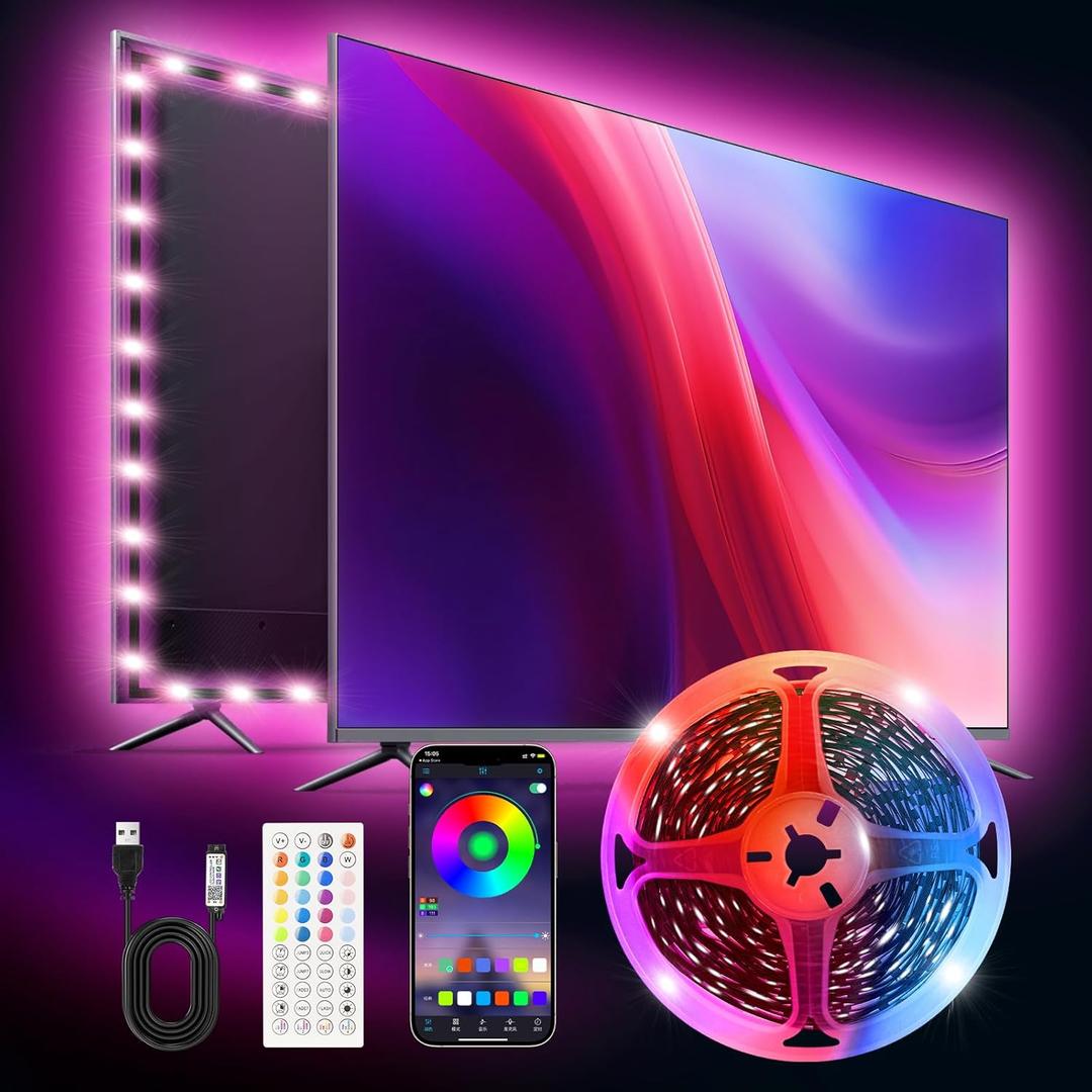LED TV Lights,16.4ft Smart RGB Strip for 45-75 Inch TVs, Music Sync Bluetooth App & Remote Control, USB-Powered LED Lights for Gaming, Bedroom, PC, Home Theater