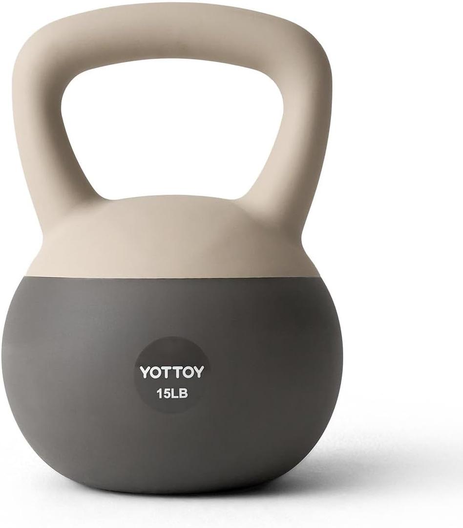 YOTTOY Soft Kettlebell, Set for Strength Training Kettlebells & Home Workouts, Soft-Sided Cushioned Base, Wide-Handle - Ideal for Men, Women, & Beginners (15LB-White)