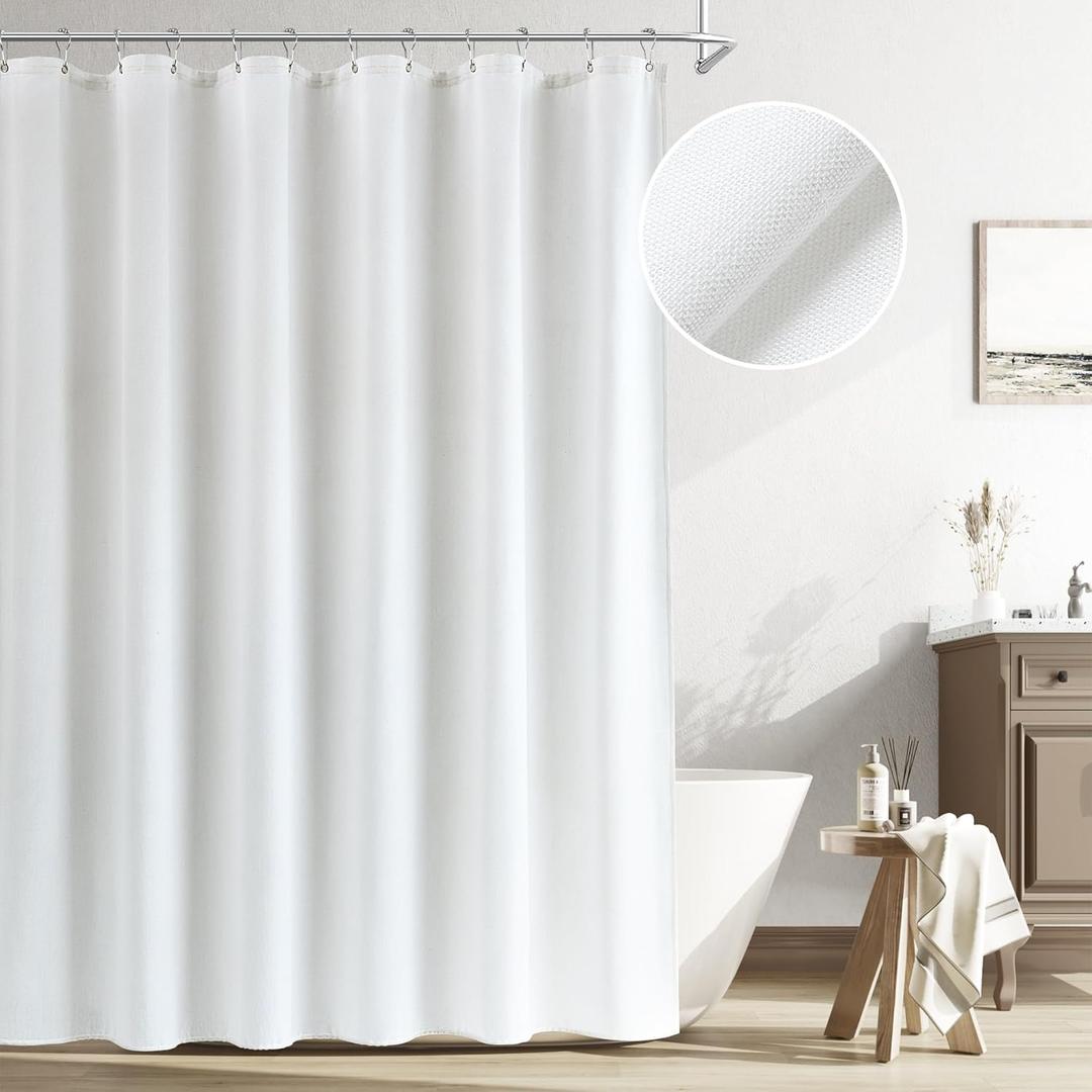 Naturoom White Linen Shower Curtain, Cloth Textured Fabric Shower Curtain Set with Hooks, Simple Elegant Modern Farmhouse Country Ultra Thick Bath Curtains for Bathroom,Water Repellent,72x72