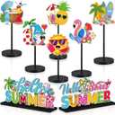8 Pcs Summer Table Centerpieces Decor Hello Summer Freestanding Wooden Centerpieces Hawaii Table Wooden Decorations for Sunshine Beach Hawaii Party Office Kitchen Living Room Tabletop Desk Decorations