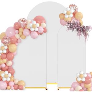 Arch Backdrop Stand with Cover Set, 7.2FT,6.6FT,6FT Gold Metal Wedding Arch for Ceremony, Heavy Duty Balloon Arch Stand with White Spandex Cover for Birthday Party, Baby Shower, Graduation
