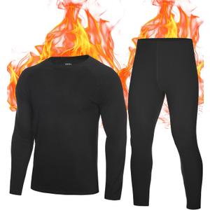 Roadbox Thermal Underwear for Men: Fleece Lined Long Johns Base Layer Ski Thermals Top and Bottom Set (XX-Large, Soft Black)