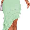 ZESICA Women's 2026 Summer Strapless Bodycon Tube Dress Sexy Off Shoulder Mesh Irregular Ruffle Backless Party Midi Dresses (Green, S)