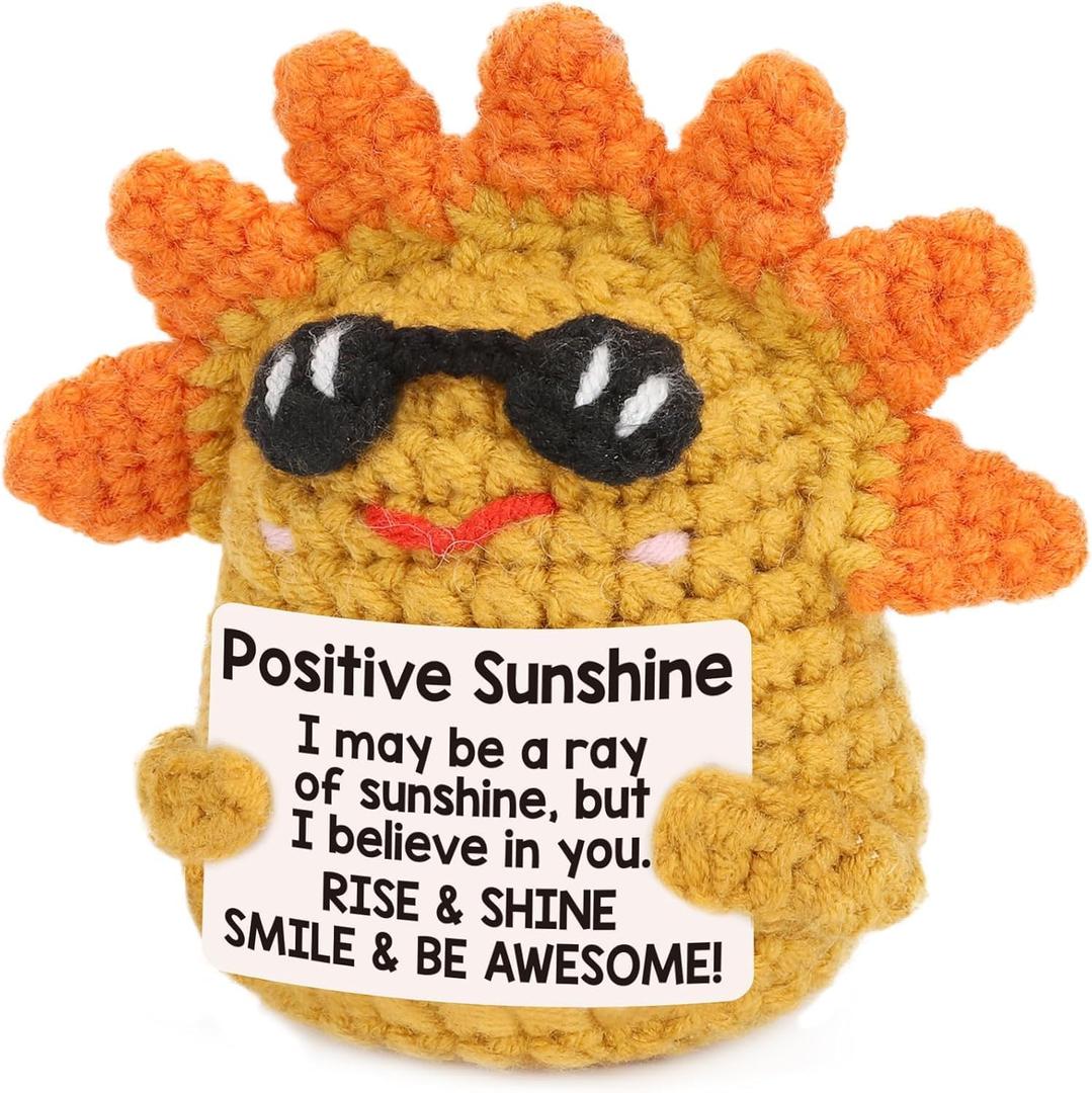 FARUNSHUO Handmade Funny Sunshine Potato Toy Crochet with Positive Card - Sunshine Gifts for Women Man Birthday, Appreciation Gift for Friend, Coworker,Teacher - Inspirational Key Chains