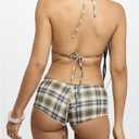 RoseSeek Women's 2 Piece Boyshort Gingham Bikini Sets Swim Y2K Shorts (Brown, XXL)