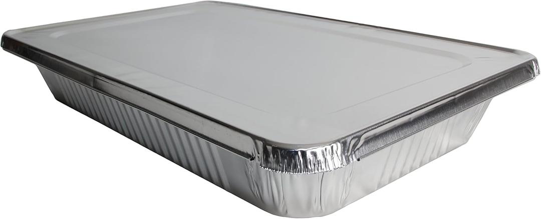 Aluminum Pans With Lids, Large Full Size 21x13x3 Disposable Foil Pans, Heavy Duty Roasting, Baking, Broiling, Catering & Chafing Pans (15, Full-Size w/Lids)