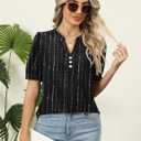 Kistore Women's Short Sleeve Tops Dressy Casual Business Work Blouses V Neck Chiffon Top Office Shirts (Black, XL)