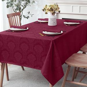 Romanstile Jacquard Rectangle Tablecloth - Waterproof Elegant Vienna Damask Pattern Table Cloths Washable Polyester Decorative Table Covers for Dinner/Parties/Outdoor - 60 x 120 Inch, Burgundy 