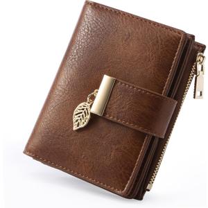 Small Wallet Women RFID Blocking Leather Bifold Wallet Credit Card Holder for Women Ladies Compact Wallet Mini Purse With Zipper Pocket (Brown)