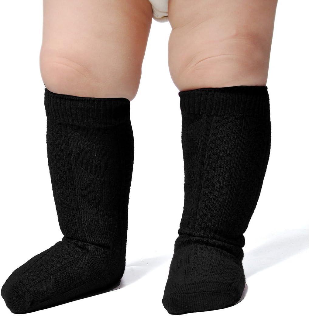 EPEIUS Unisex-Baby Seamless Ribbed/Cable Knit Knee High Socks (Pack of 3/6) (4-6 Years)