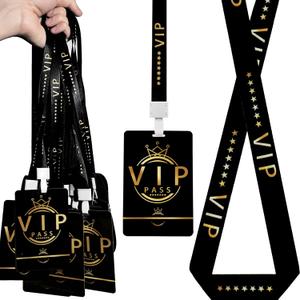30 Sets PVC VIP Badge lanyards and Plastic Pass Cards,Perfect for Backstage Access,Breakaway Concerts, Parties, Birthdays, ensuring a and Functional Solution for Event Organizers.(Black, Gold)