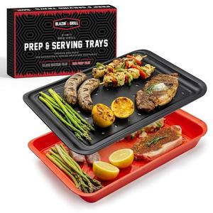 BLAZIN' GRILL Prep and Serve Trays | Set of 2 Stackable, Melamine Trays | Serving Tray & Marinating Tray | Serving Platter for Plating Food & BBQ Prep Tub for Marinating Meats | Grill Accessories |