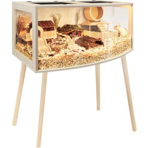 Prolee Hamster Cage with Curved Design,Chew Proof Wooden Hamsters Enclosure with Leg Stand and Openable Top or Gerbils,Hamster Habitat (40"x20"x20")