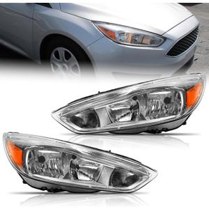 Halogen Headlights Assembly Fit for Ford Focus S/SE/ST 2015-2018,Headlamps Chrome Housing Amber Reflector Driver and Passenger Side