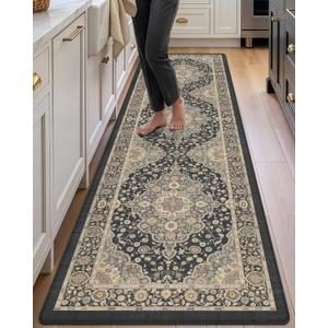 DEXI Anti Fatige Cushioned Kitchen Floor Mats Non Slip Runner 24x87, Black, 87"L x 24"W x 0.4"Th