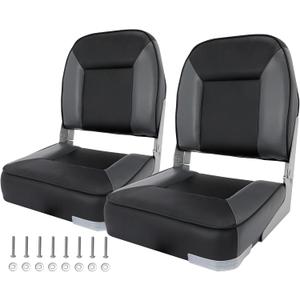 Folding Boat Seat, Low Back Boat Seating Waterproof Fold-Down Fishing Boat Seat 2 Pack, Black and Gray