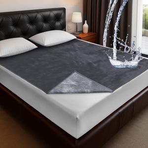 Love Waterproof Dark Gray and Light Gray Bed Blanket 40'' x 60'' with a Storage Bag, Double Sides Flannel 3 Layer Lightweight Throw Size S Blanket Mattress Protector