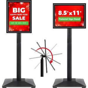 Pedestal Sign holder Stand 8.5x11inch Adjustable Standing Floor Sign Stand with Heavy Base & Snap Frame Display Stand for Indoor Outdoor Business Store Sign Holder Poster Stand (Black)