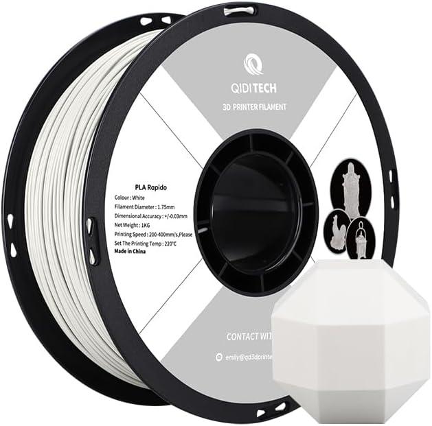 R QIDI TECHNOLOGY PLA Filament 1.75mm, 3D Printer Filament PLA Rapido, Suitable for High Speed Printing, 3D Printing Filament Fit Most FDM 3D Printers, 1 KG Spool (2.2lbs), White