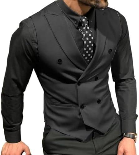 Mcoskly Men's Double Breasted Suit Vests, Casual Business Vests, Slim Fit Waistcoat,for Wedding Groom Dating 3XL