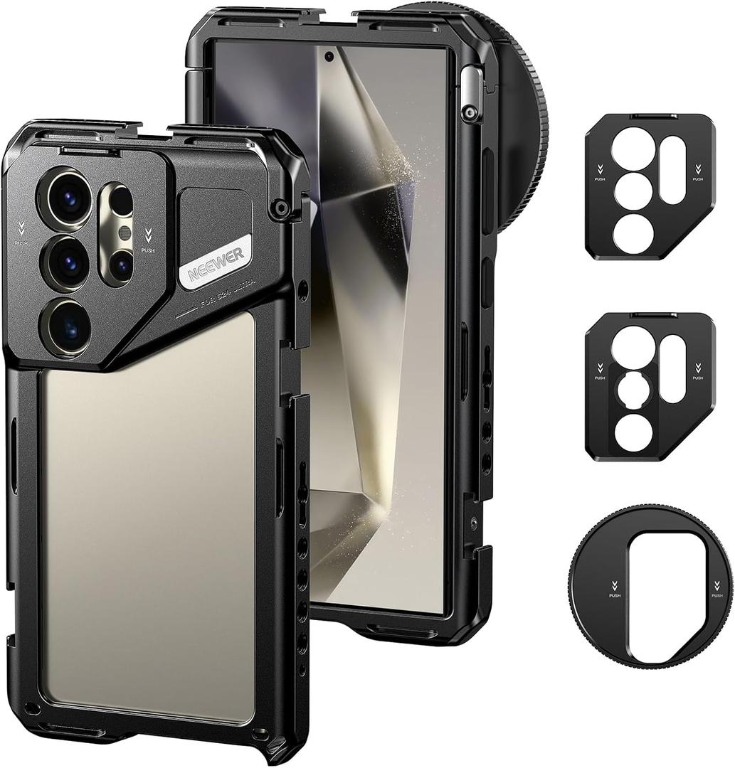 NEEWER S24 Ultra Phone Cage with 67mm Filter Adapter, 17mm Lens Backplate, T Mount Lens Adapter, Smartphone Video Rig Stabilizer Compatible with Samsung Galaxy Moment T Series Lenses, PA042