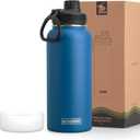 koodee Insulated Water Bottle, 32 oz Stainless Steel Double Wall Vacuum Wide Mouth Sport Bottle with Leakproof Spout Lid (Navy)