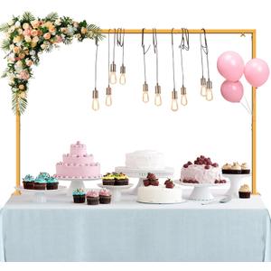 Over The Table Rod Stand with Clamps, Adjustable Table Arch 27"-42" Tall, 46"-102" Length, Flower and Balloon Arch Stand for Wedding, Party, Birthday, Christmas, Halloween Decorations, Gold