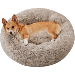WESTERN HOME WH Calming Dog & Cat Bed, Anti-Anxiety Donut Cuddler Warming Cozy Soft Round Bed, Fluffy Faux Fur Plush Cushion Bed for Small Medium Dogs and Cats 30.0"L x 30.0"W x 8.0"Th (Brown)