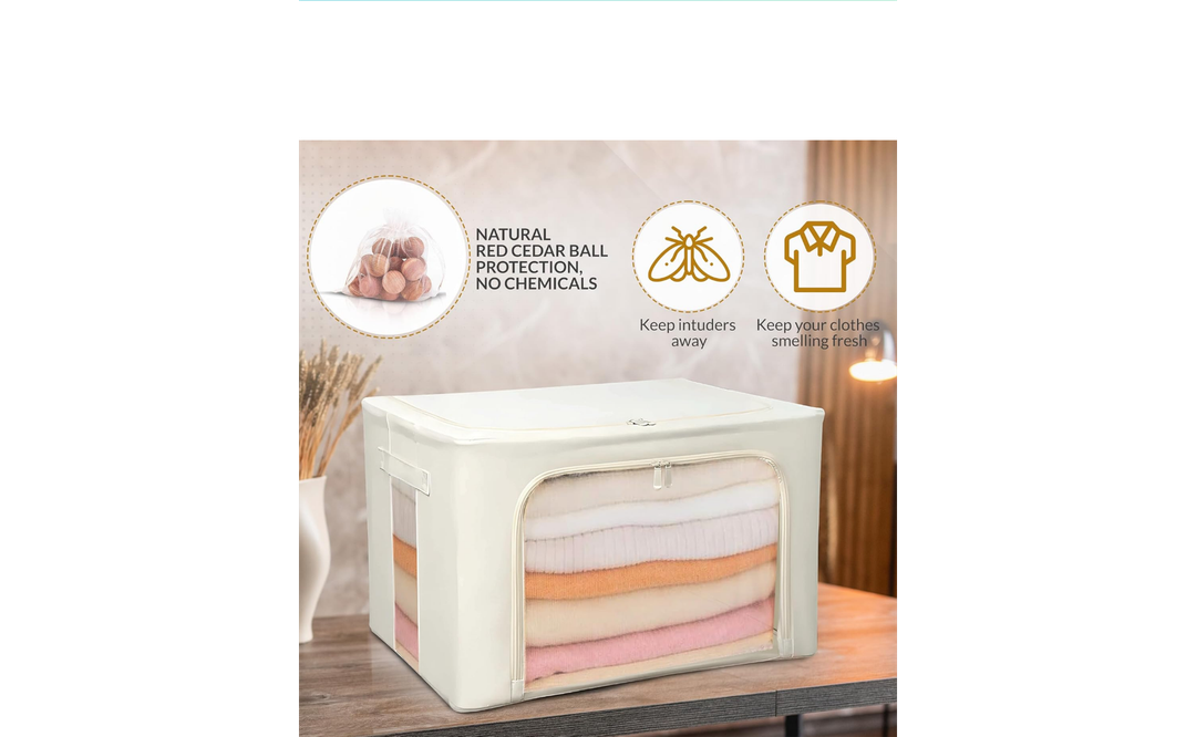 80L Large Cashmere Sweater Storage Bag with Steel Frame | Natural Red Cedar Protection | Foldable Closet Organizer with Oxford Fabric, Mesh Windows | Premium Garment Box for Wool, Winter 15,7 ×15,7 inch