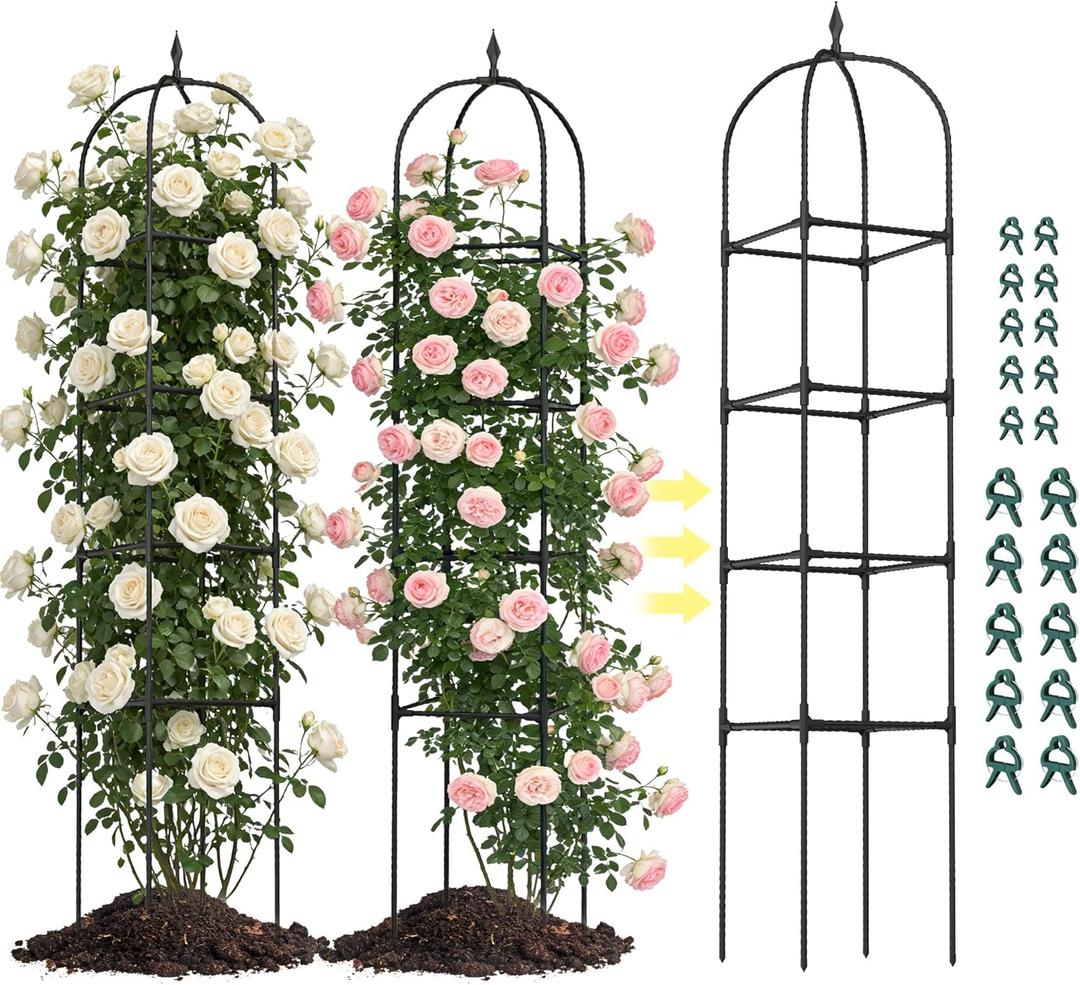 2 Pack 70.87" Garden Obelisk Trellis for Climbing Plants Rustproof Metal Plant Tower, Pyramid Design for Roses, Clematis, Jasmine, and Vegetable Vines, Indoor & Outdoor Use, Black