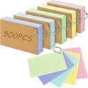 500PCS Colored Index Cards, 3x5 Inches Flash Cards with Ring, Lined on Both Side Notecards Ruled Study Card Flashcards Heavy Note Cards for Studying, Learning, School, College