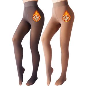 Fleece Lined Tights Sheer Winter - Fake Translucent Tights Winter Thick Warm Pantyhose Sheer Women Leggings (Large, Grey+brown)