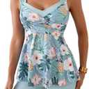 B2prity Tankini Swimsuits for Women Tummy Control Two Piece Modest Bathing Suits Floral Skirt Top with Boyshorts, M