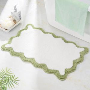 Luxury Cute Bathroom Rugs, White Bath Mat W/Green Scalloped Edge, Microfiber Aesthetic Trendy Funky Fun Preppy Rug, Extra Soft Bathroom Mat Non-Slip for Tub, Shower, and Bath Room 30'' x 20''