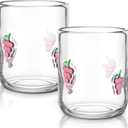 SiliFine 2 PCS Grape Icon Juice Glasses - 14oz Purple Grape Stemless Wine Drinking Coffee Glass Cup for Fruit Party Supplies & Gift, 3.5 inches x 4.3 inches