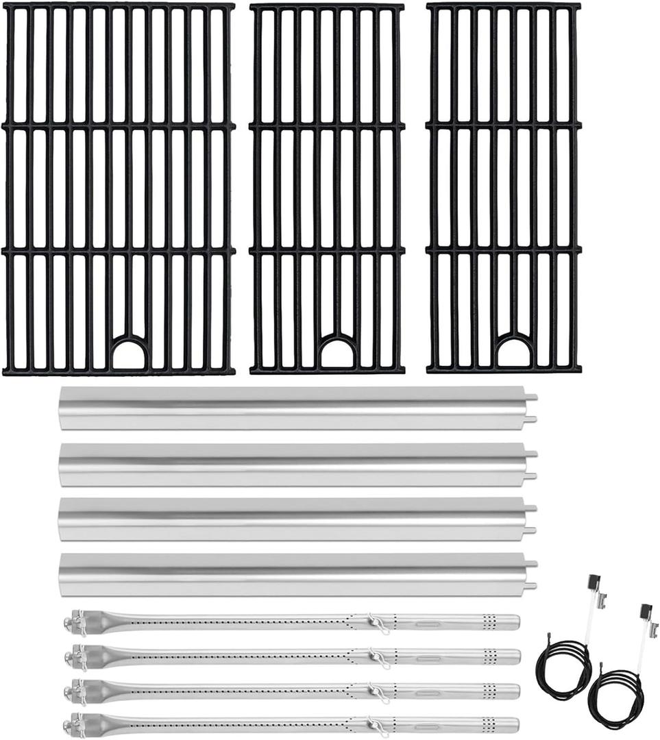 Grill Parts for Charbroil Performance 4-Burner 463352521 463354021 463365021 463365522 463366022, 17 inch Cooking Grate, Burner and Heat Plate for Charbroil Grill Replacement Parts 463351221