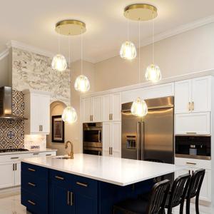 3-Light Modern Pendant Lights for Kitchen Island LED Crystal Ceiling Pendant Lighting Crystal Chandelier for Dining Room Hallway Bedroom Gold