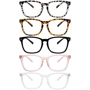 5 Pack Blue Light Blocking Reading Glasses Fashion Square Computer Readers for Women Men, Anti UV Ray Nerd Eyeglasses (5 Mix, +2.75)