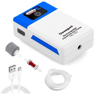 Battery Powered Aquarium Air Pump, Bait Bucket Portable Aerator, Ultra Quiet Fish Tank Bubbler, USB Rechargeable Oxygen Pump for Outdoor Fishing and Power Outages