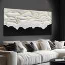 YLLTIEM Large Abstract Canvas Wall Art 29x58 Inch, Black and White Wall Art, Hand Painted Textured Wall Art, Modern Wall Decor for Living Room Bedroom Office Fireplace