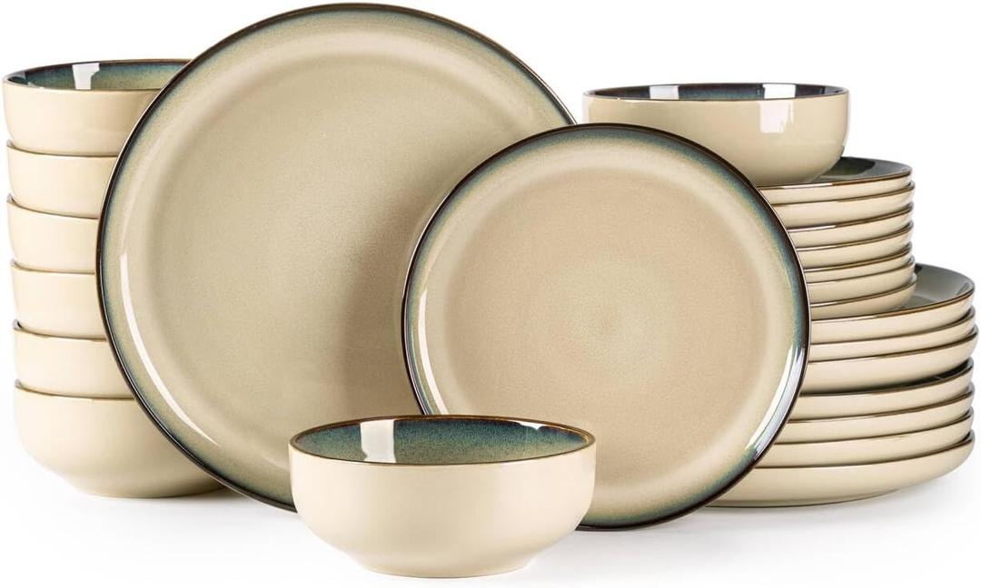 GBHOME Dinnerware Sets for 6, 18 Pieces Ceramic Plates and Bowls Set