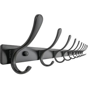 SKOLOO Coat Rack Wall Mounted - 10 Hooks, Heavy Duty, Stainless Steel, Metal Wall Hangers, Sturdy Coat Hooks for Hanging Coats, Jacket, Clothes, Hat, Black