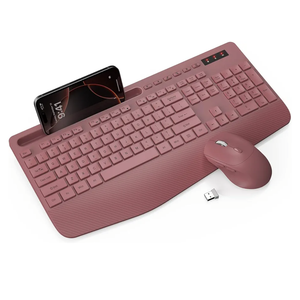 Wireless Keyboard and Mouse Combo - Full-Sized Ergonomic Keyboard with Wrist Rest, Phone Holder, Sleep Mode, Silent 2.4GHz Cordless Keyboard Mouse Combo for Computer, Laptop, PC, Mac, Windows -Trueque