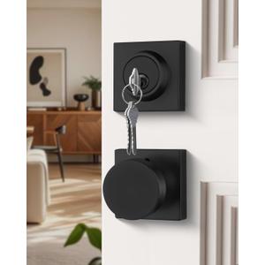 Black Door Knobs with Deadbolt, Heavy Duty Front Door Knob and Deadbolt Set, Exterior Door Knob with Single Cylinder Deadbolt Lock Set (1 Pack)