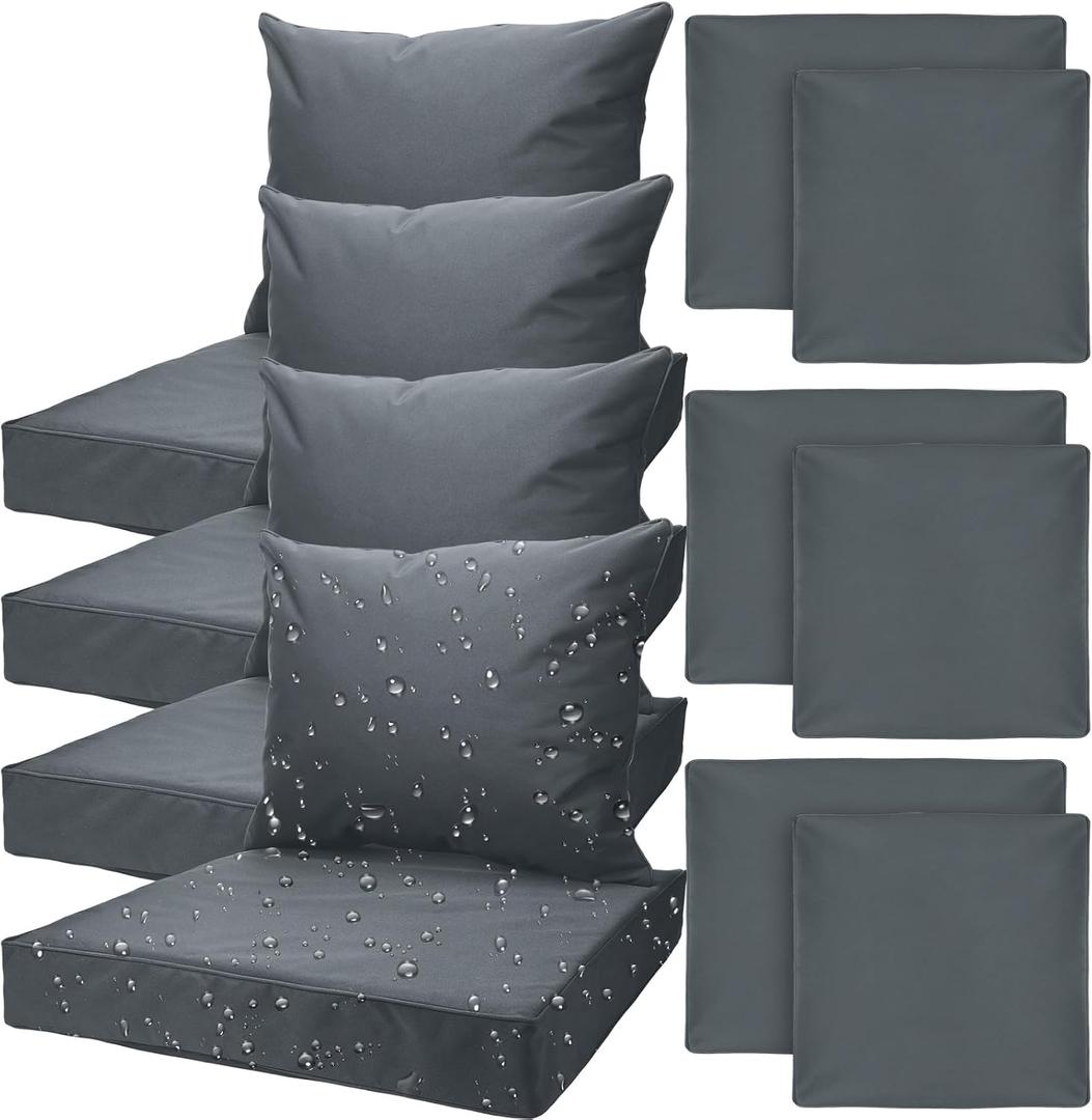 Mindsoft 4 Set Patio Cushion Covers Replacement Water UV Resistant Outdoor Cushion Slipcovers with Zipper Chair Seat Covers for Outdoor (24 x 21.3 inches24 x 24 x 4.7 inches,Dark Grey)