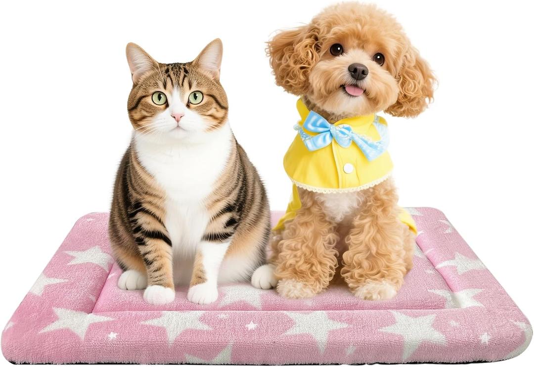 Dog Bed Mat Soft & Comfortable Dog Kennel Pad for Crate Durable Crate Bed & Mat for Dogs & Cats Ideal for Crate, Kennel, and Home Use (Big&Little Stars Pink, S(24"*18"*1.5"))
